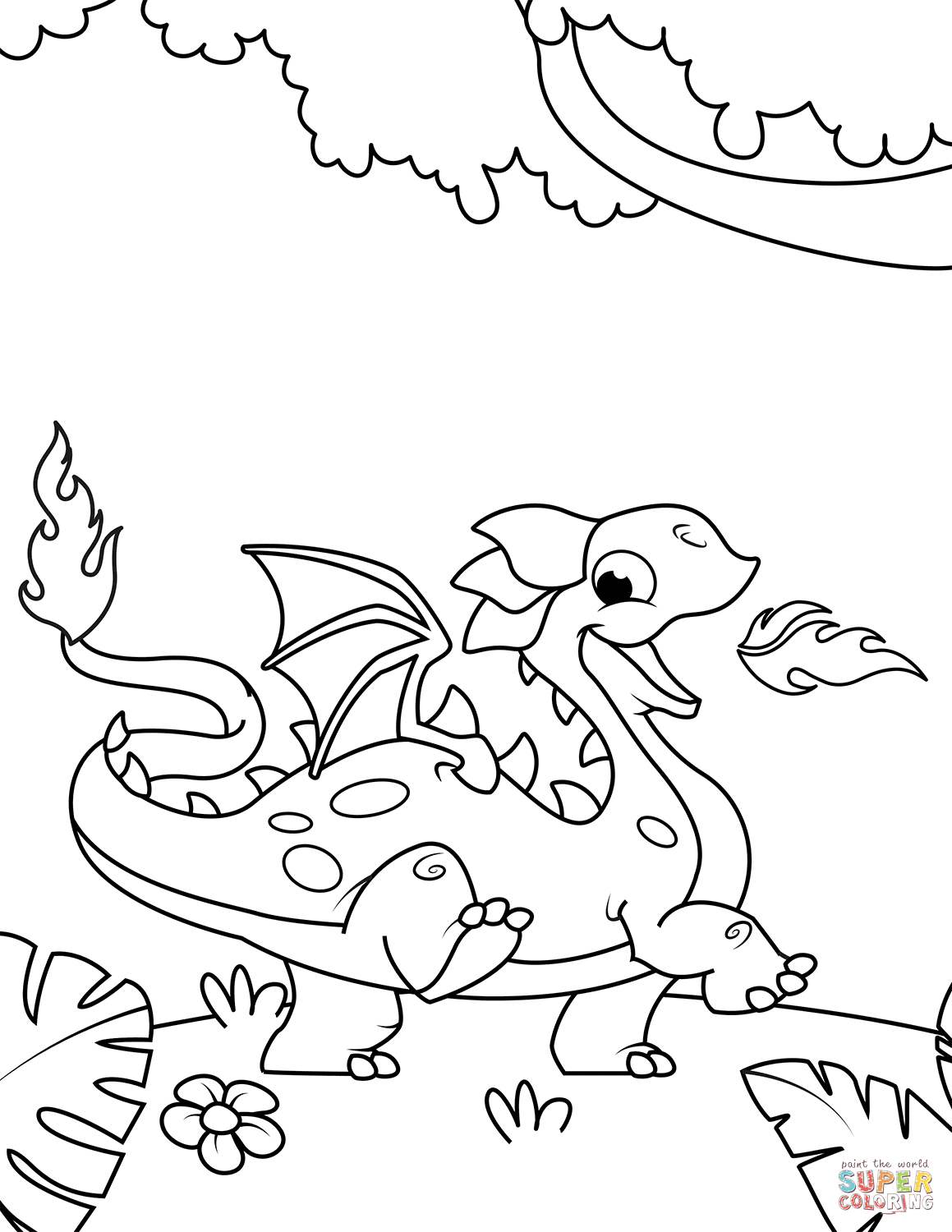 Cute fire breathing dragon coloring page free printable coloring pages