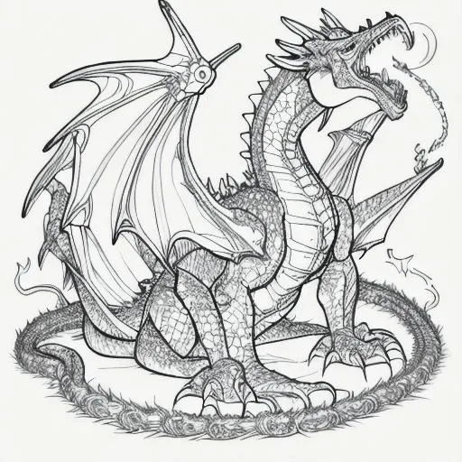 Chinese dragon stencil drawing monochrome