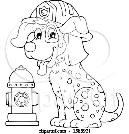 Clipart of a cartoon lineart fire fighter dalmatian dog