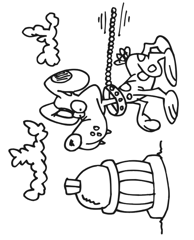 Dog coloring page dog on leash at fire hydrant