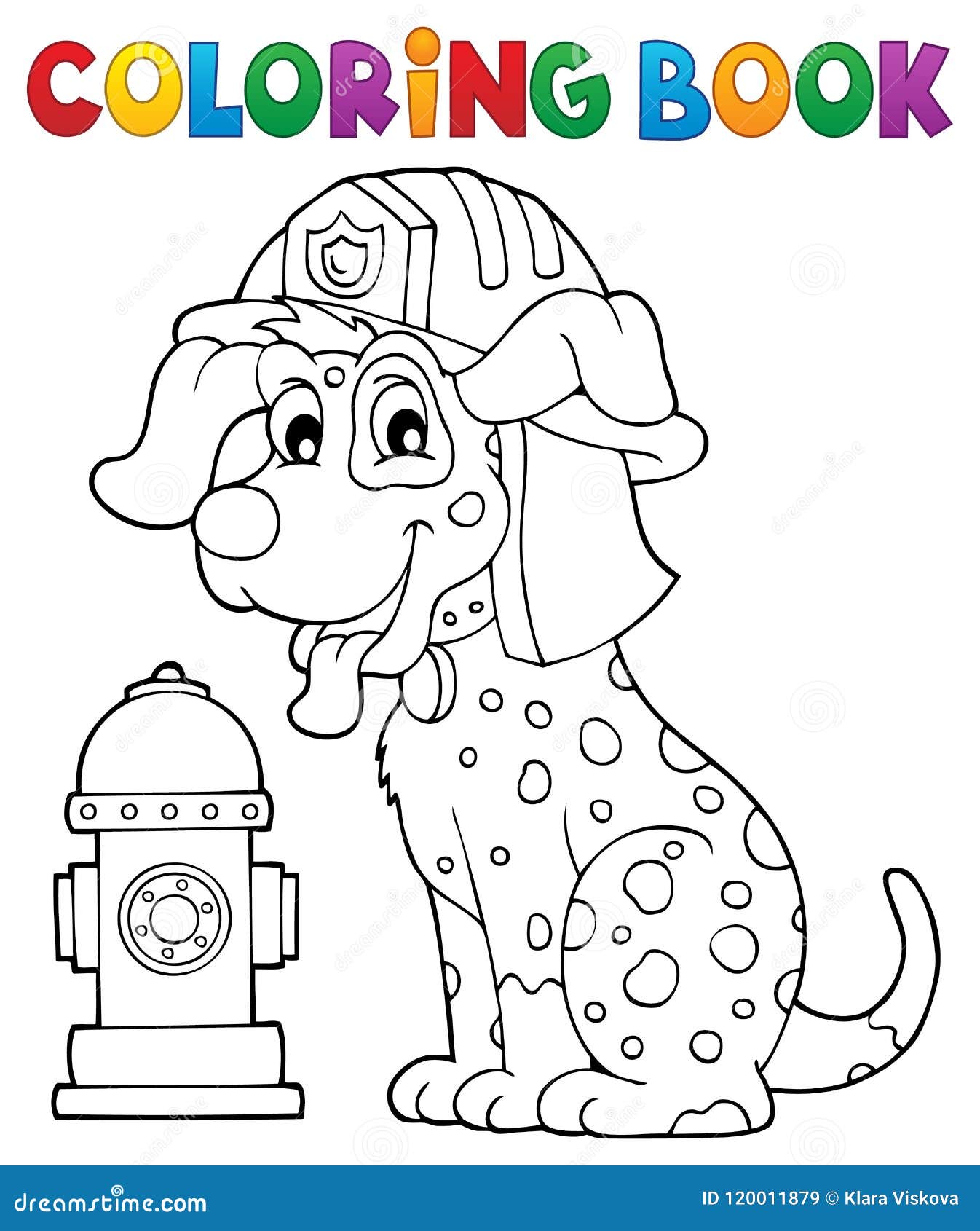 Coloring book firefighter dog theme stock vector