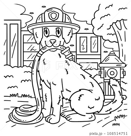 Firefighter dog coloring page for kids