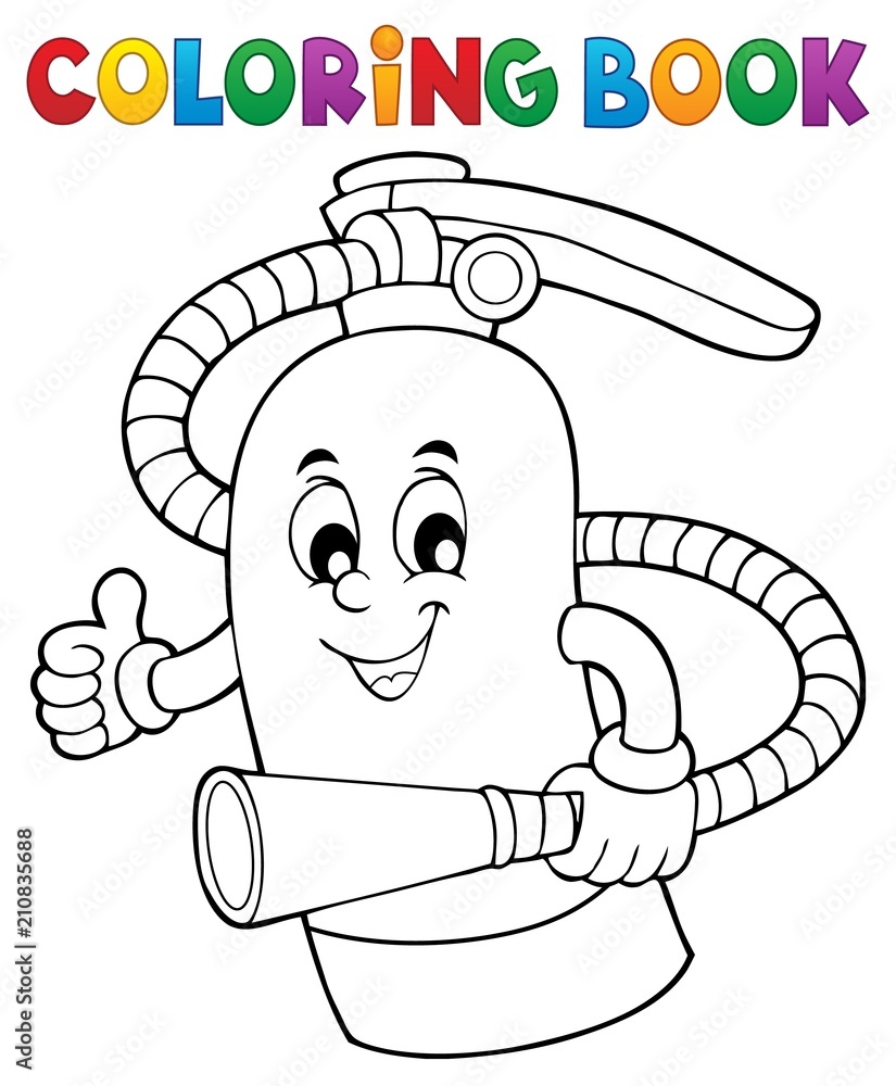 Coloring book fire extinguisher topic vector