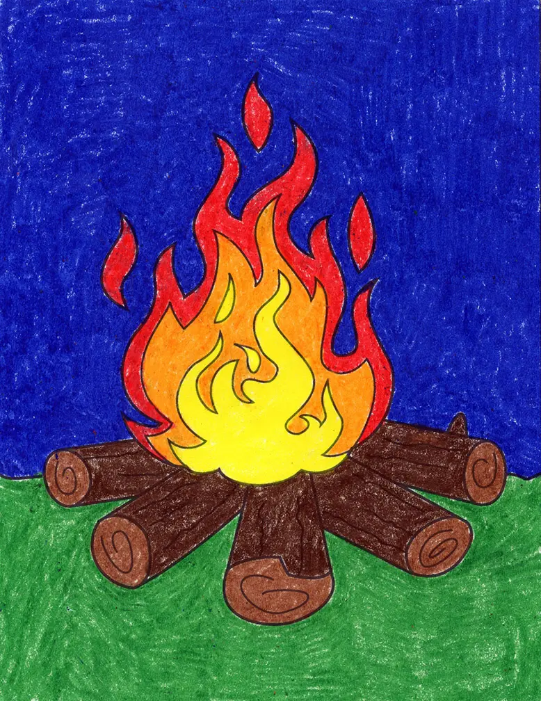 Easy how to draw flames tutorial and flames coloring page