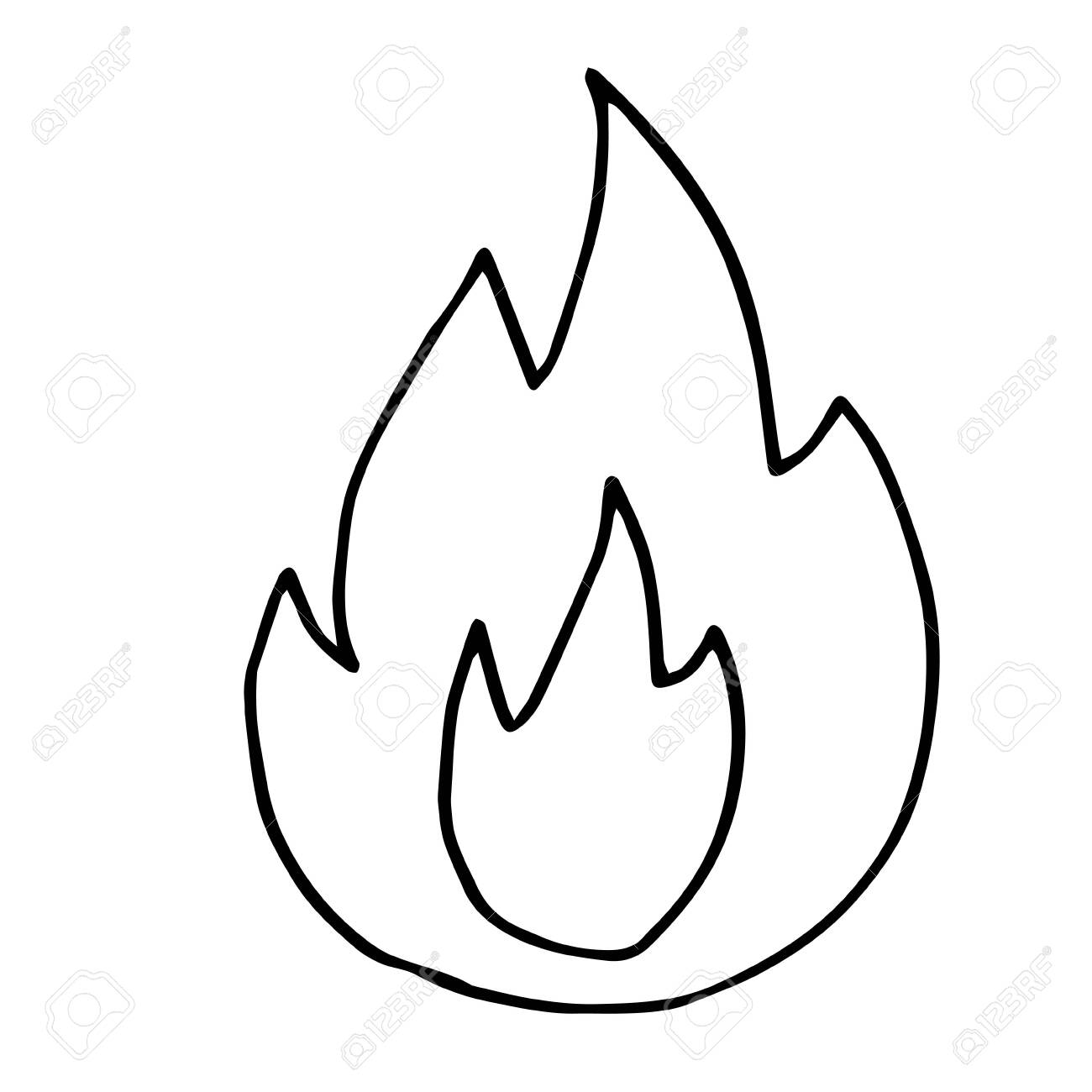 Hand drawn doodle fire flame simple thick black line best for design of nature and children s coloring book camping and hiking concept vector illustration isolated on white royalty free svg cliparts