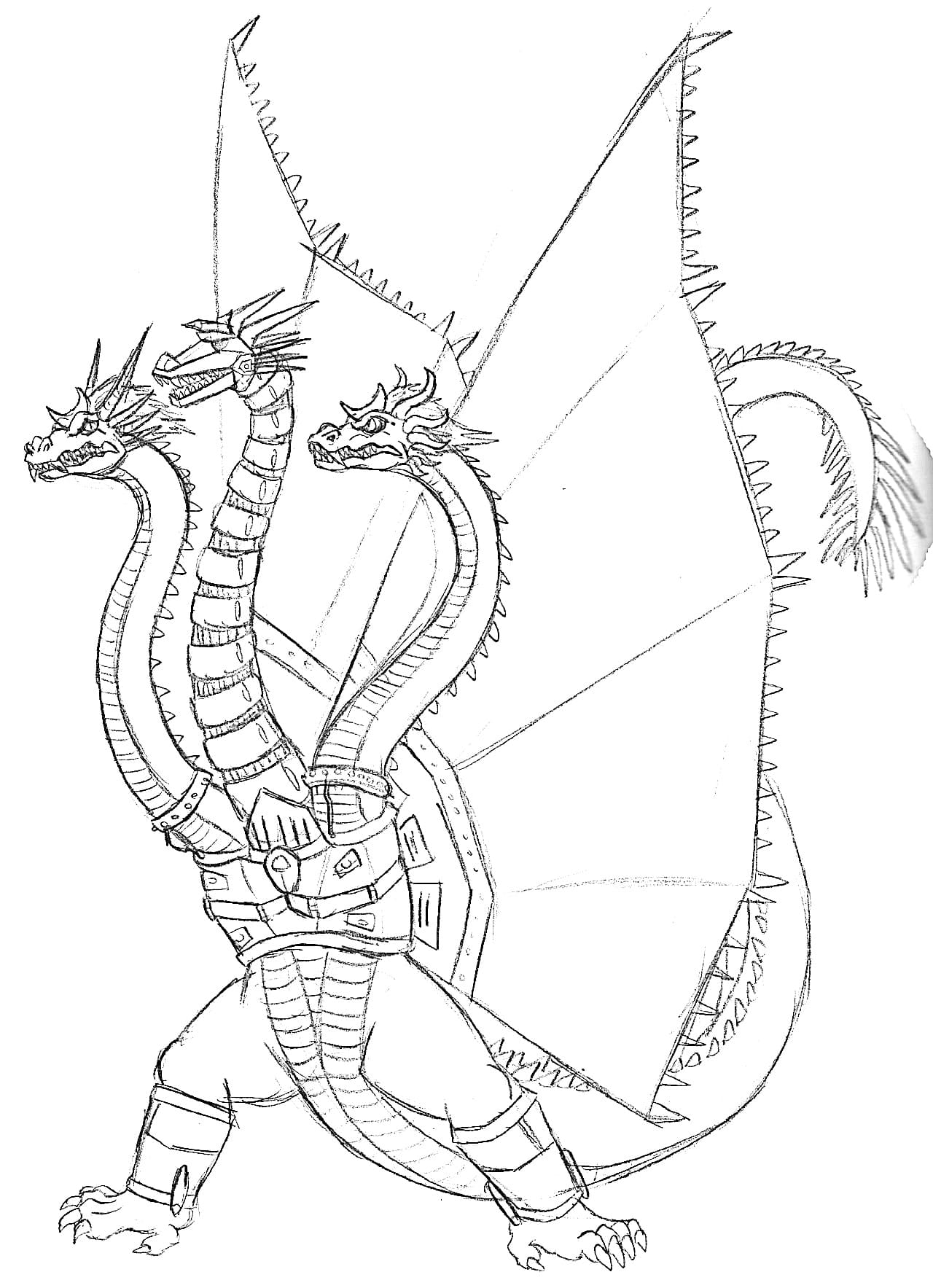 Free drawing of ghidorah coloring page