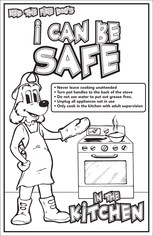 Kitchen safety coloring poster fire safety for life