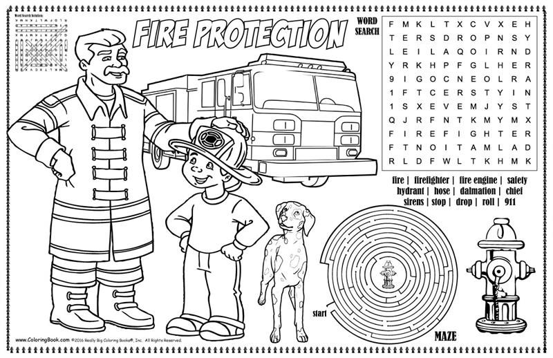 Fire protection coloring colorable placemat x