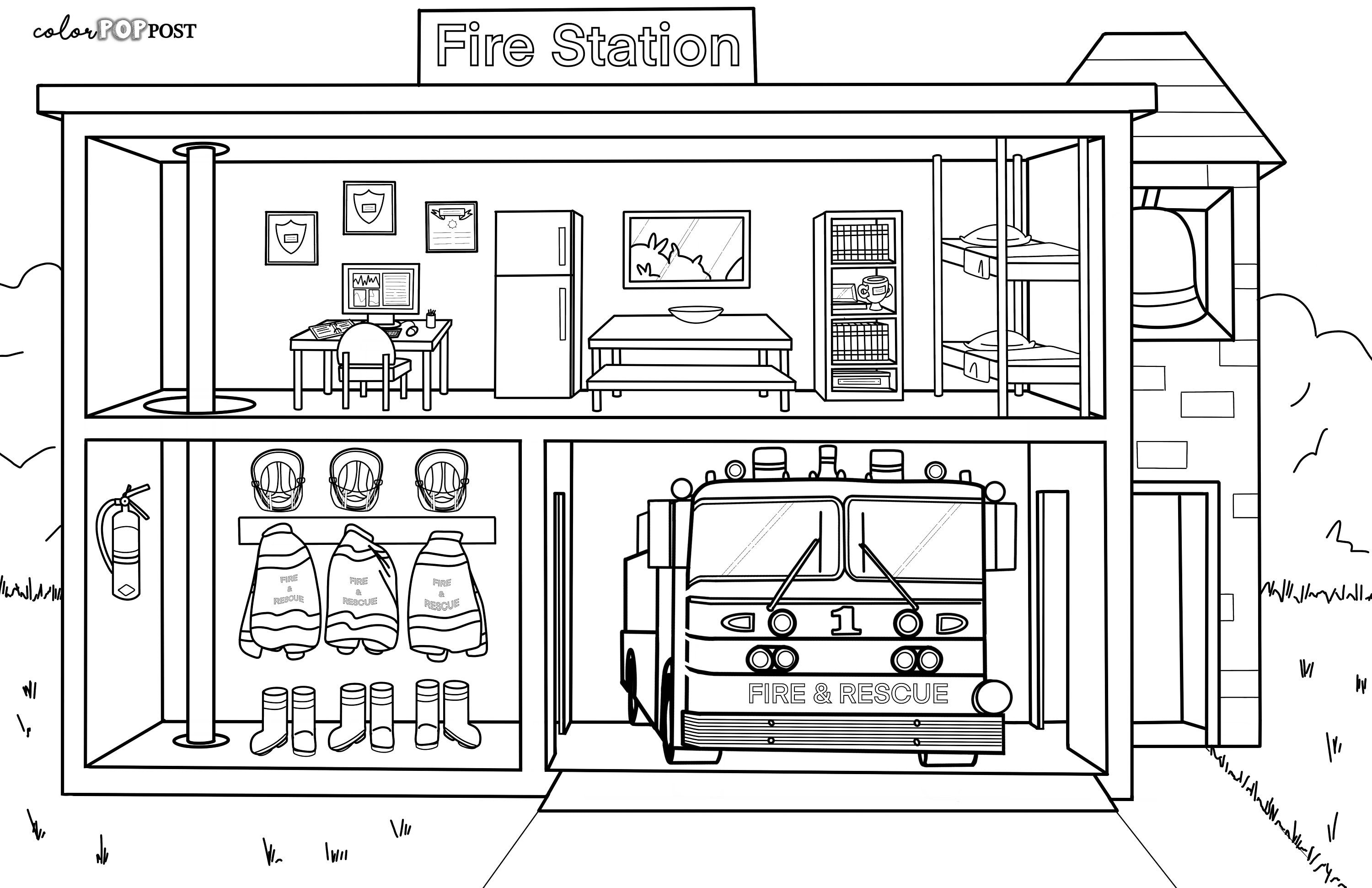 Giant fire station coloring posterinstant download