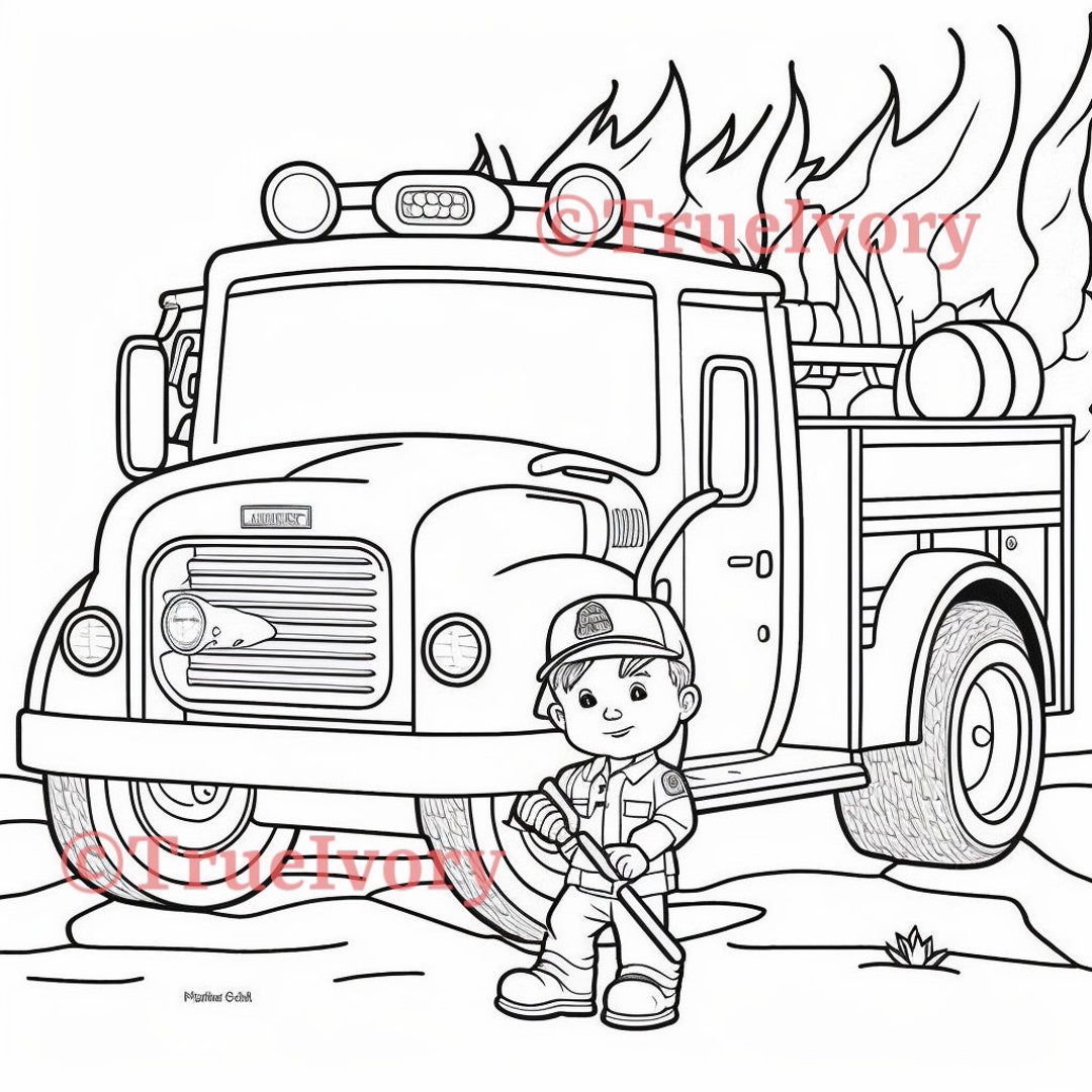 Childrens firefighter fire truck coloring pages