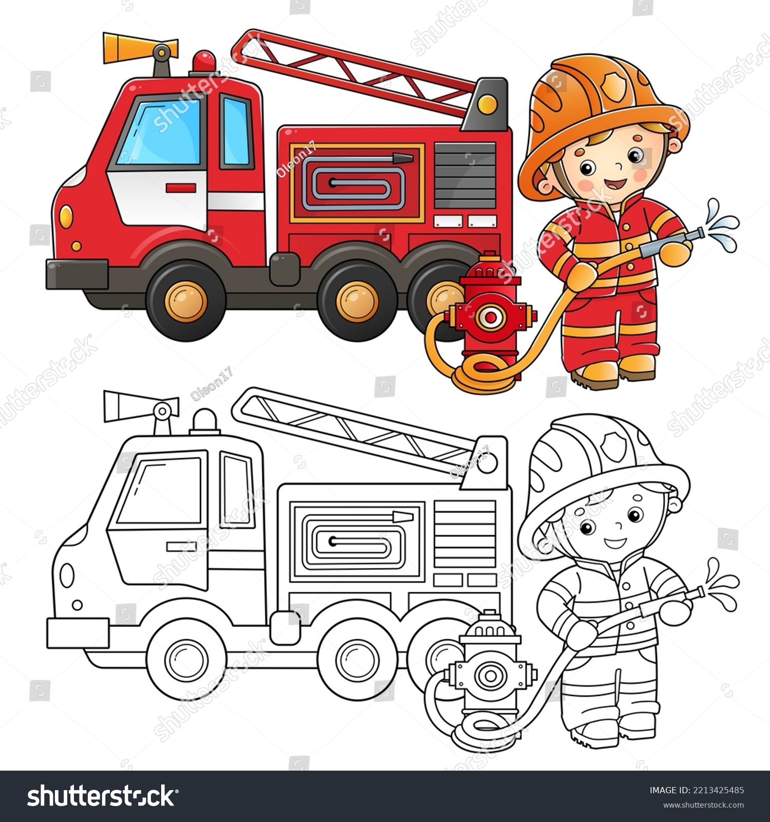 Coloring page outline cartoon fire truck stock vector royalty free