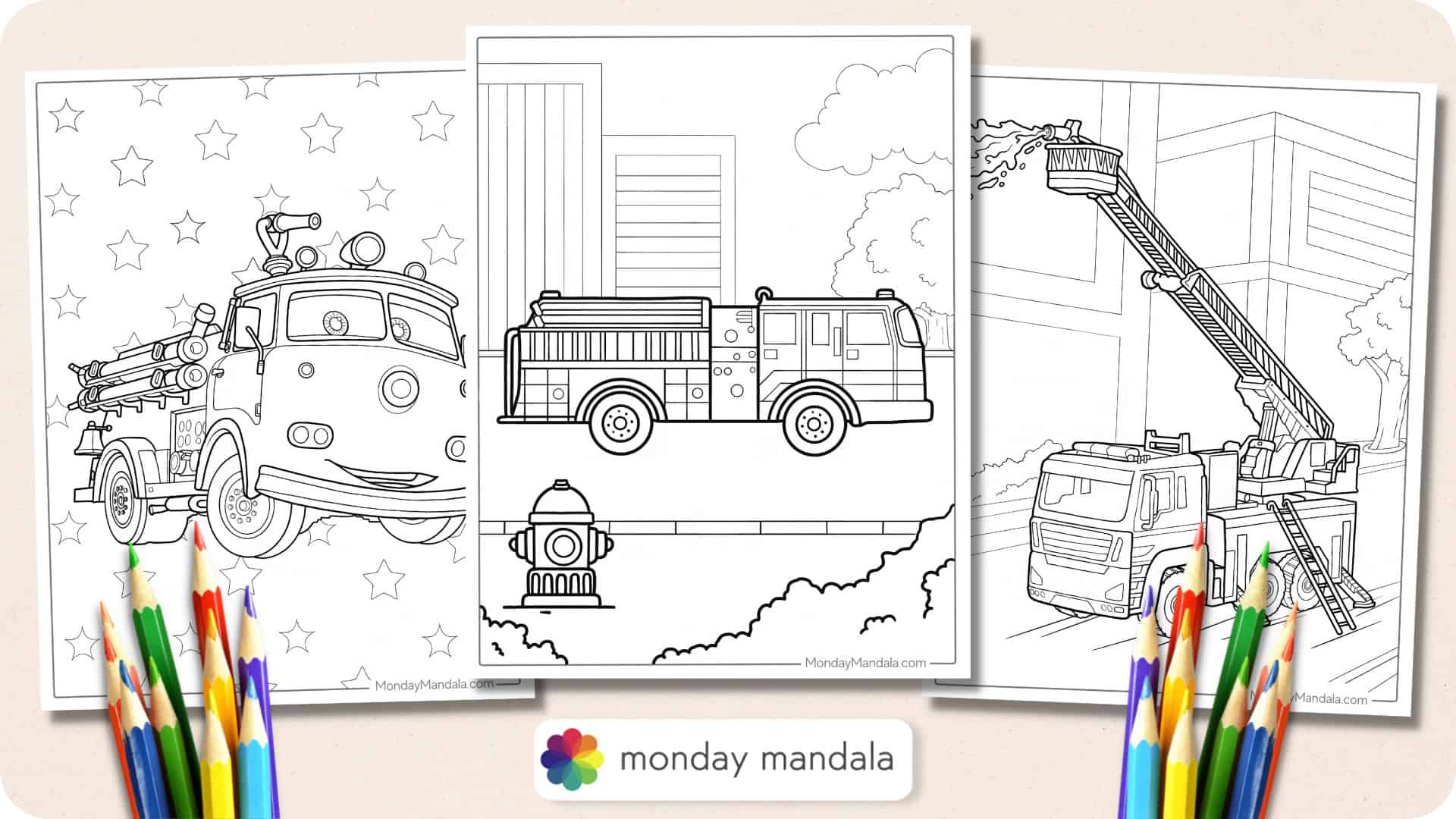 Fire truck coloring pages free pdf printables