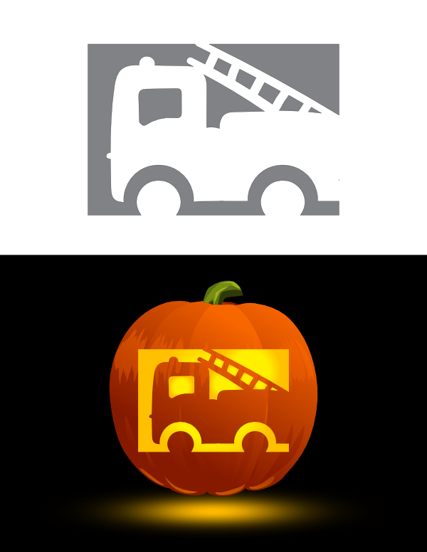 Printable cartoon fire truck pumpkin stencil