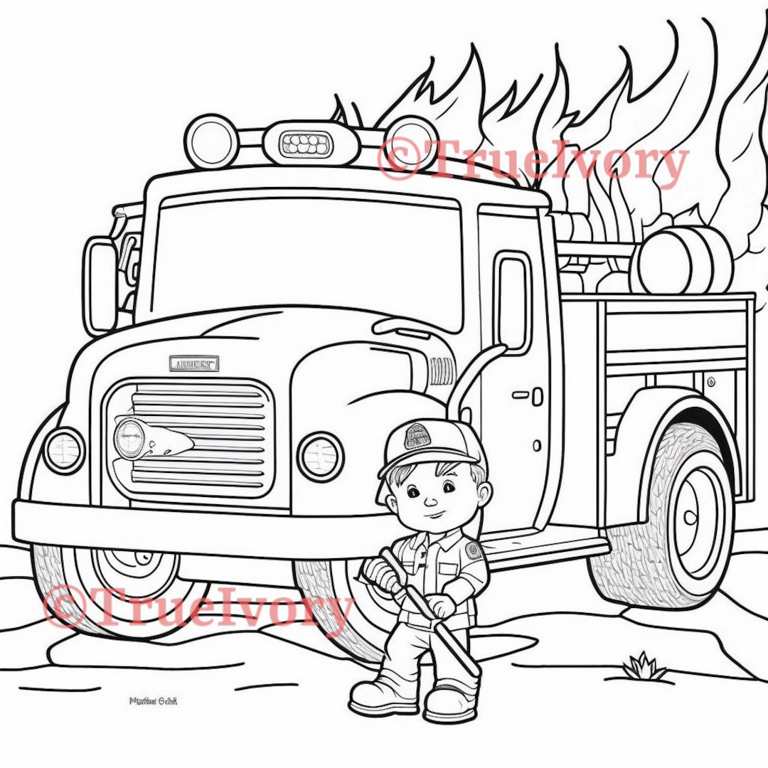 Childrens firefighter fire truck coloring pages