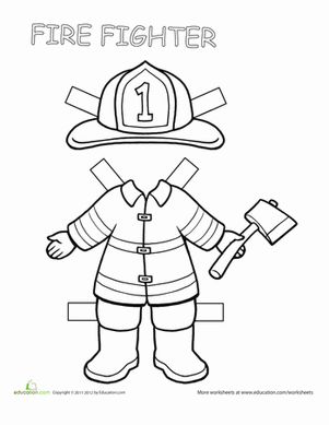 Firefighter paper doll worksheet education munity helpers preschool fireman crafts munity helpers