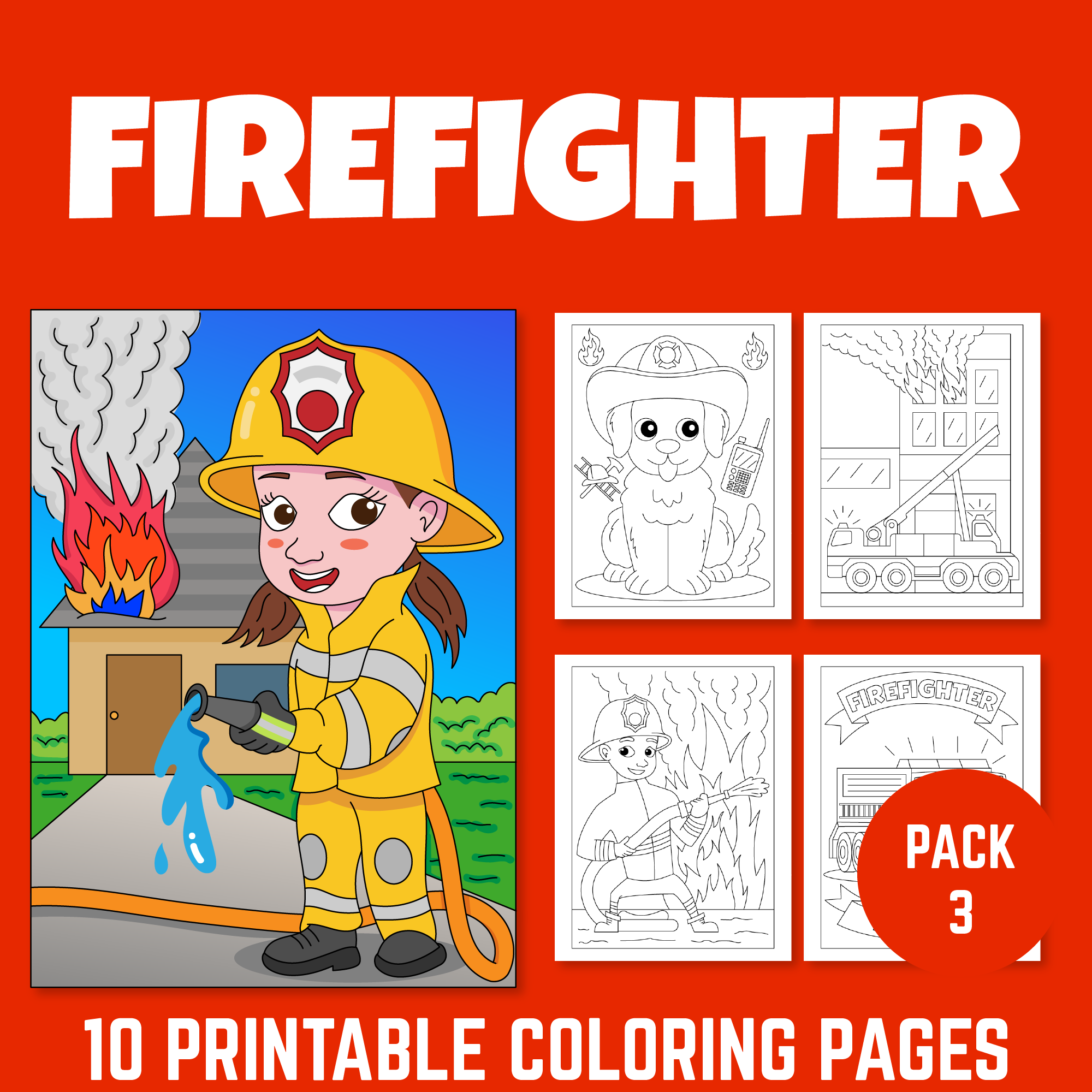 Firefighter coloring sheet pack for career explorati