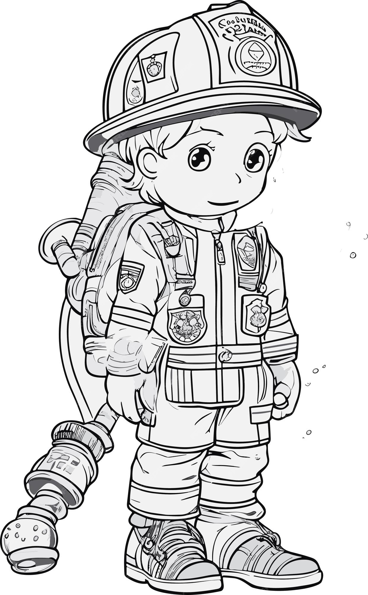 Premium vector fearless firefighter printable coloring page for kids