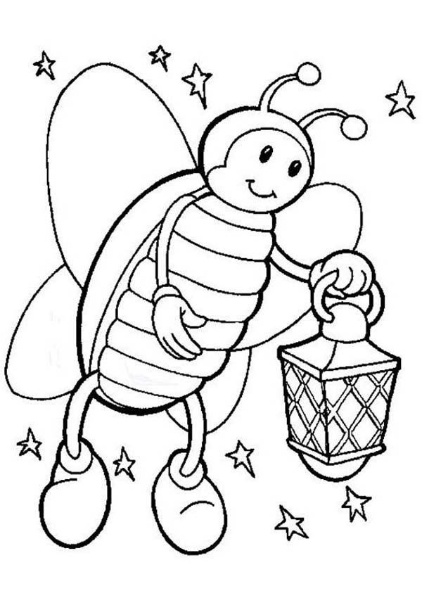 Firefly on starry night hold a lamp coloring page color luna coloring pages bug coloring pages lightning bug crafts