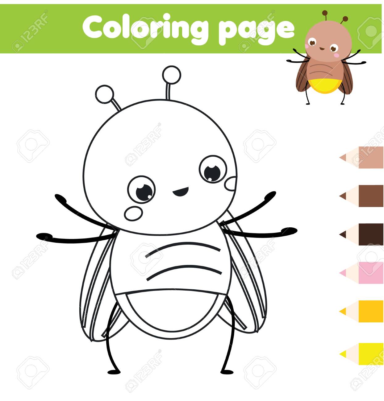 Coloring page with cartoon firefly drawing kids activity printable fun for toddlers and children animals theme royalty free svg cliparts vectors and stock illustration image