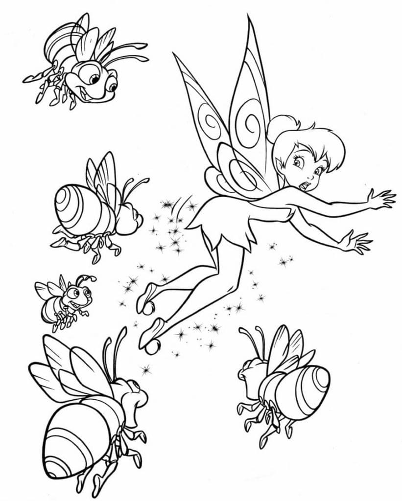 Tinkerbell and fireflies coloring page