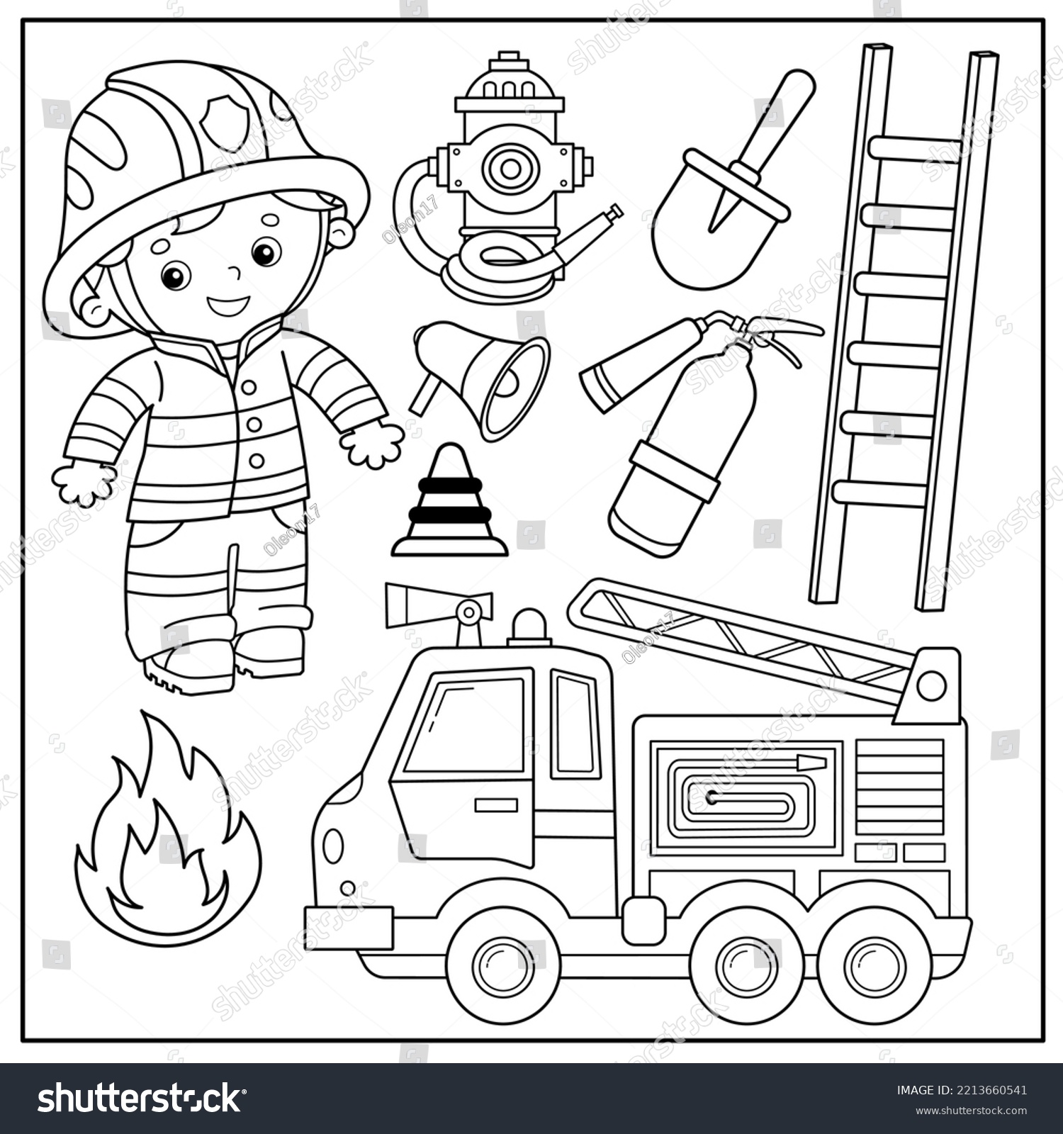 Coloring page outline cartoon fire truck stock vector royalty free