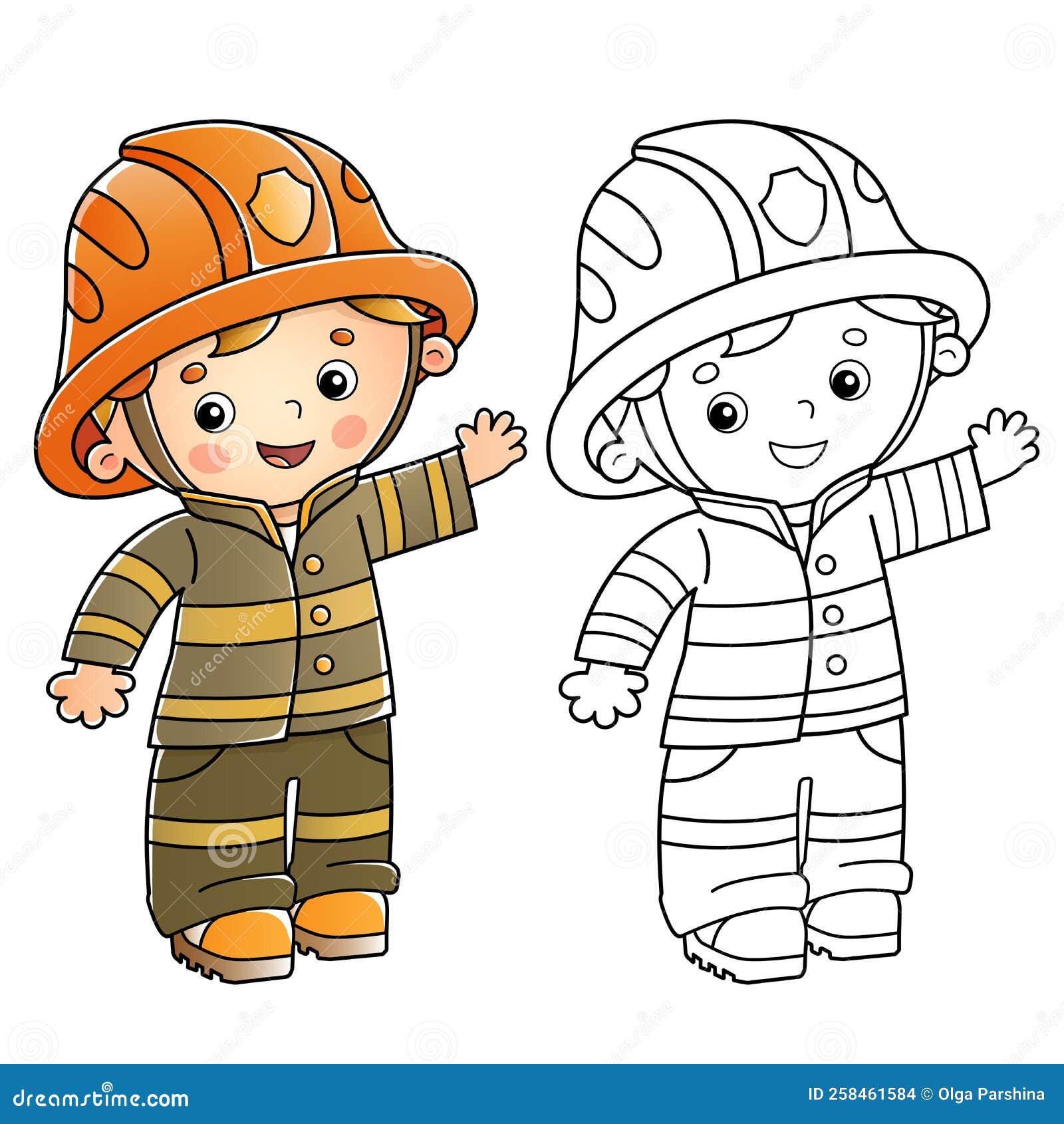 Coloring page outline of cartoon fireman or firefighter profession stock vector