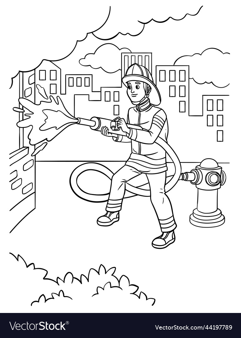 Firefighter coloring page for kids royalty free vector image