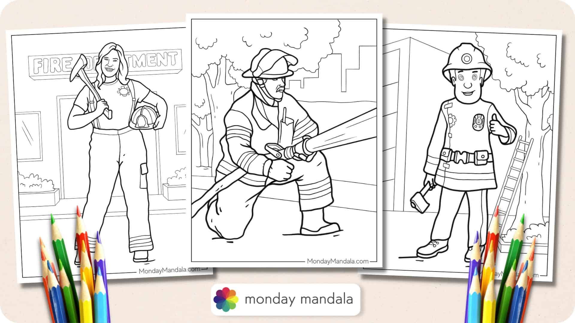 Firefighter coloring pages free pdf printables