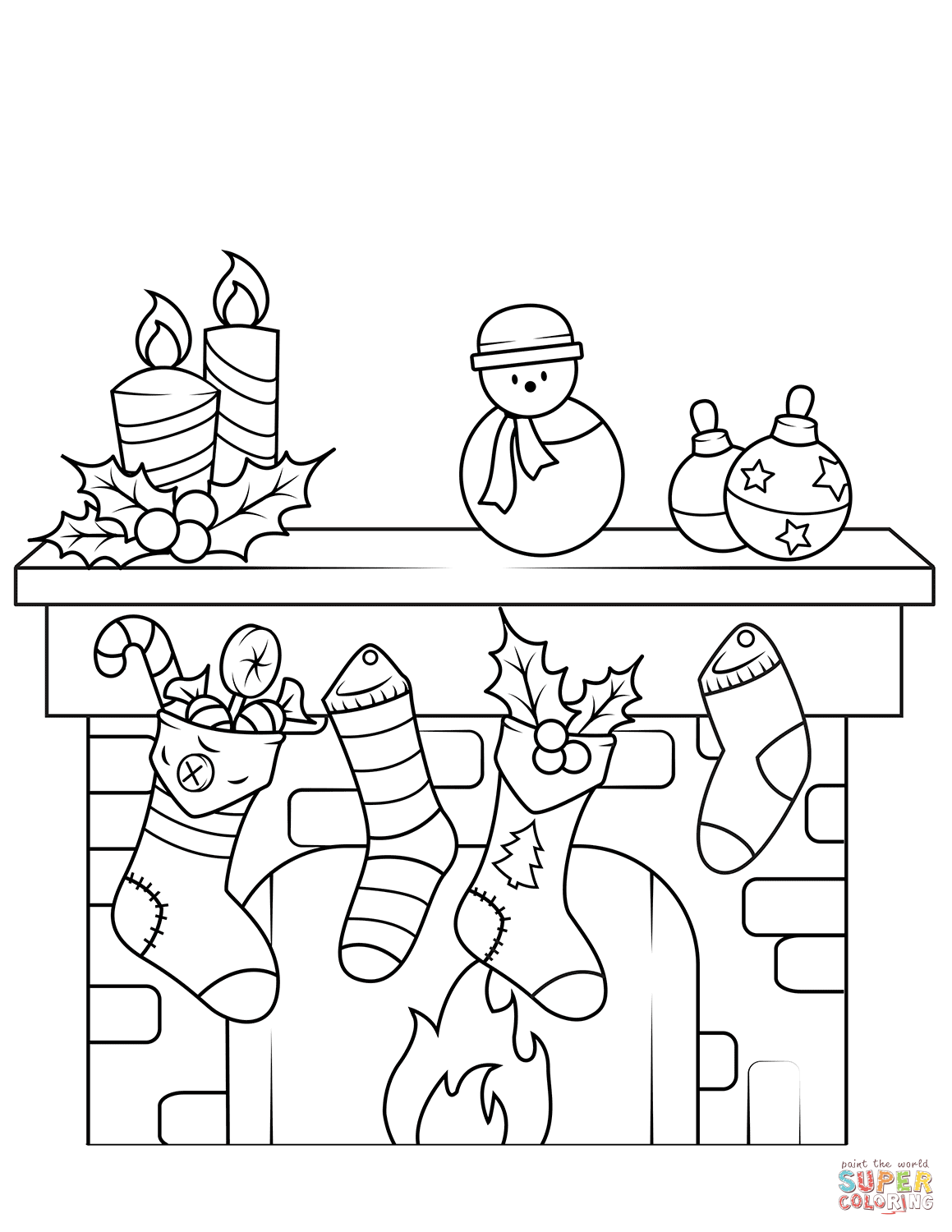 Christmas fireplace coloring page free printable coloring pages