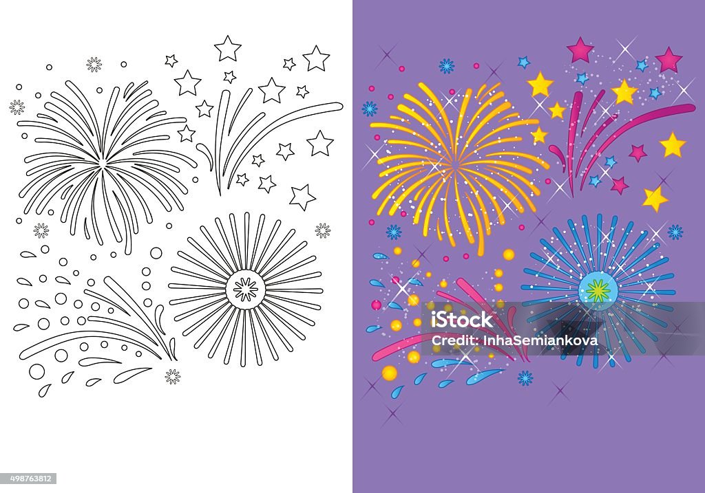 Coloring book of christmas fireworks stock illustration