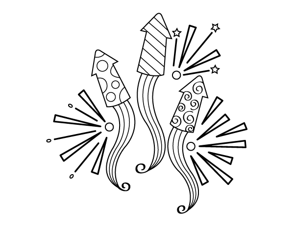 Printable festive fireworks coloring page