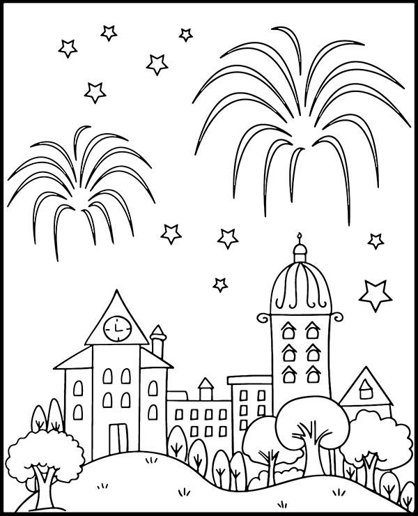 Printable coloring page fireworks