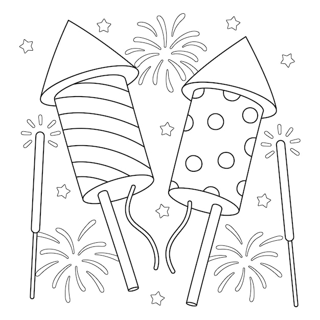 Premium vector new years eve fireworks coloring page for kids