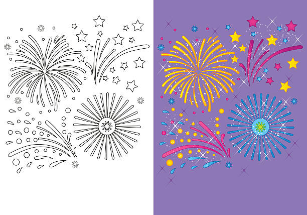 Coloring book of christmas fireworks stock illustration