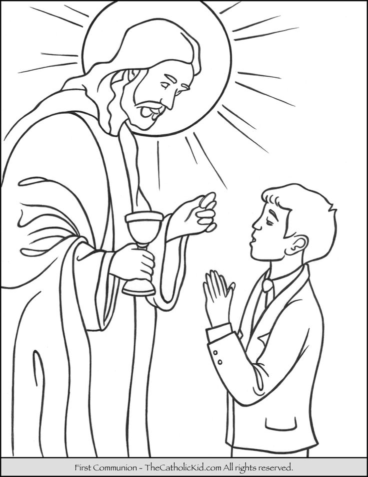 First munion boy coloring page with jesus