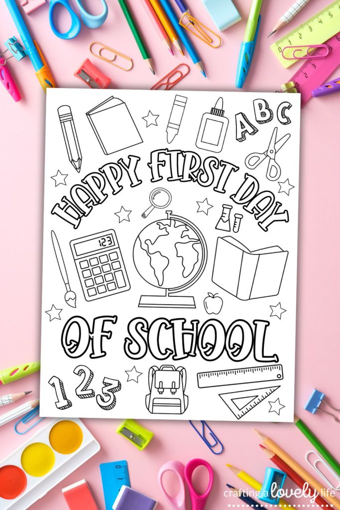 Free printable first day of school coloring page