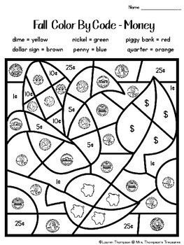 Fall coloring pages color by code st grade fall coloring pages money kindergarten second grade math