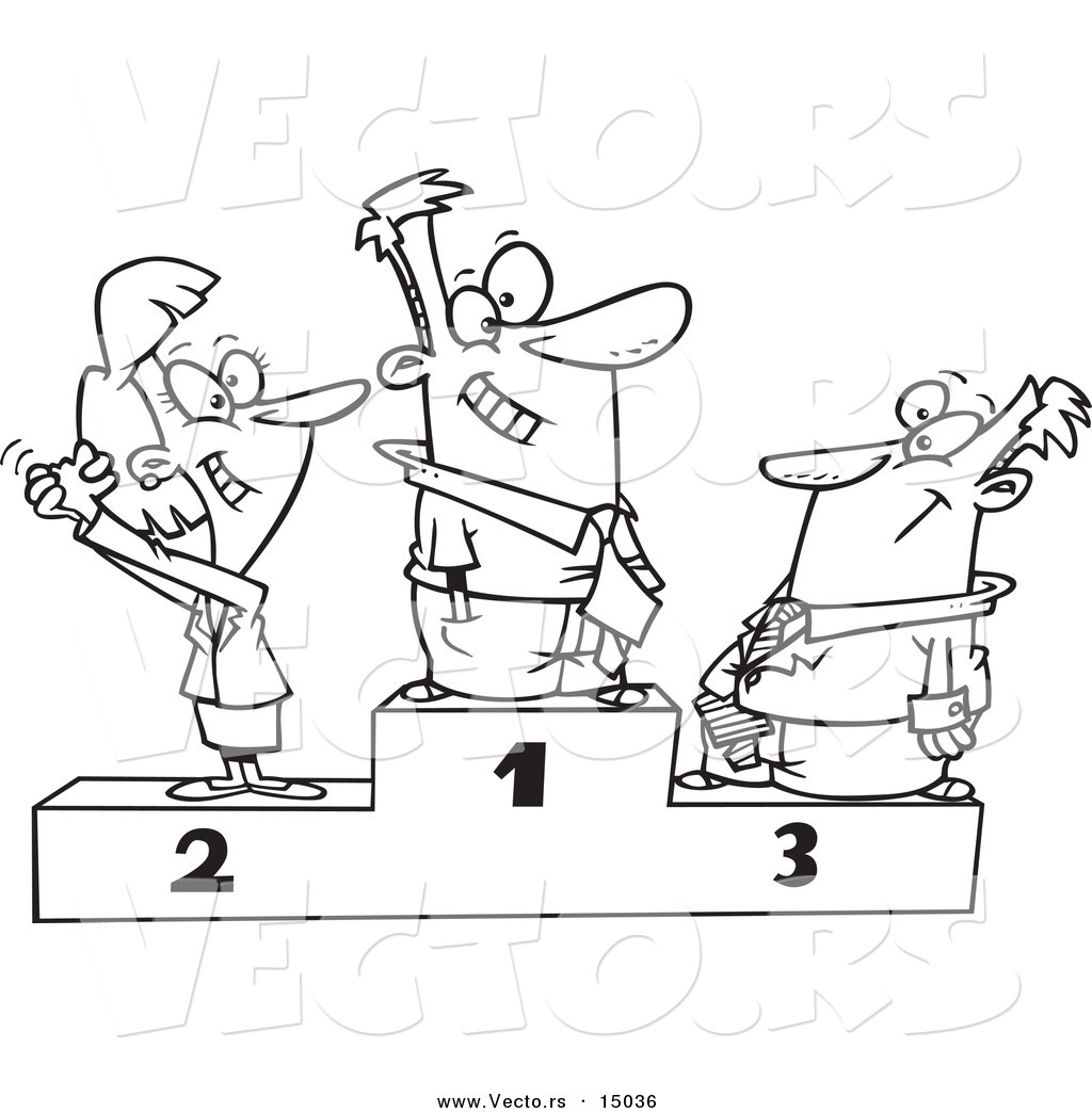 R of a cartoon podium of fit second and third place business people