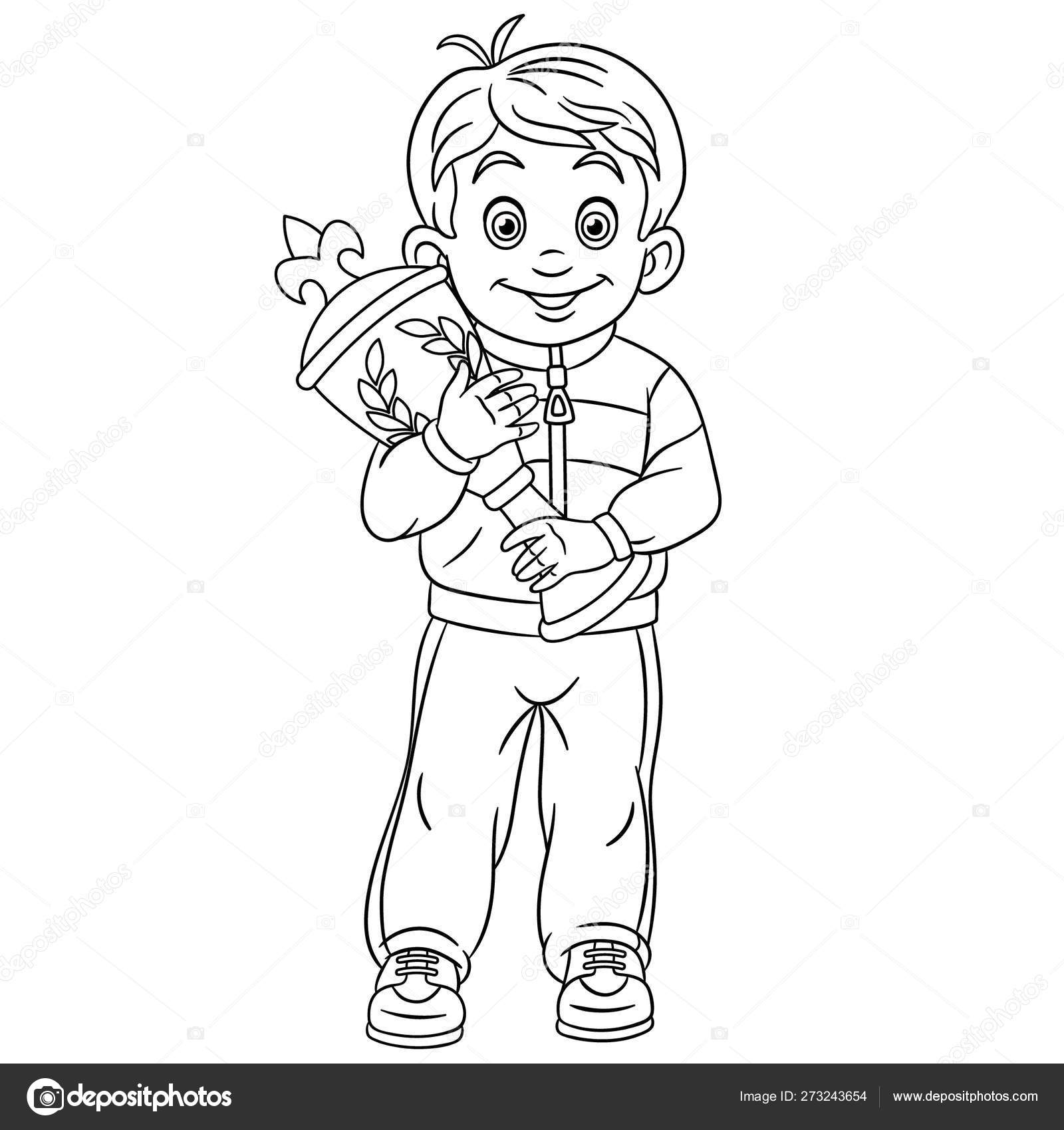 Coloring page with sport winner victory first award trophy stock vector by sybirko