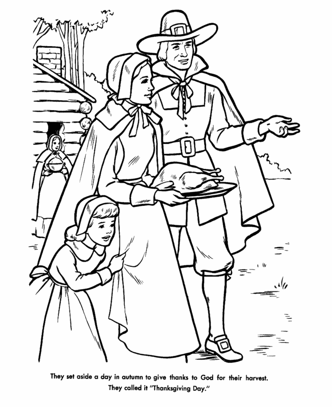 The first thanksgiving coloring page sheets the pilgrims thanksgiving feast usa