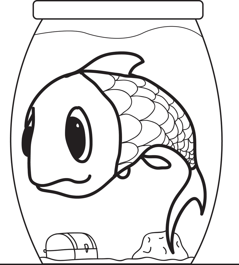 Printable cartoon fish in a fishbowl coloring page for kids â