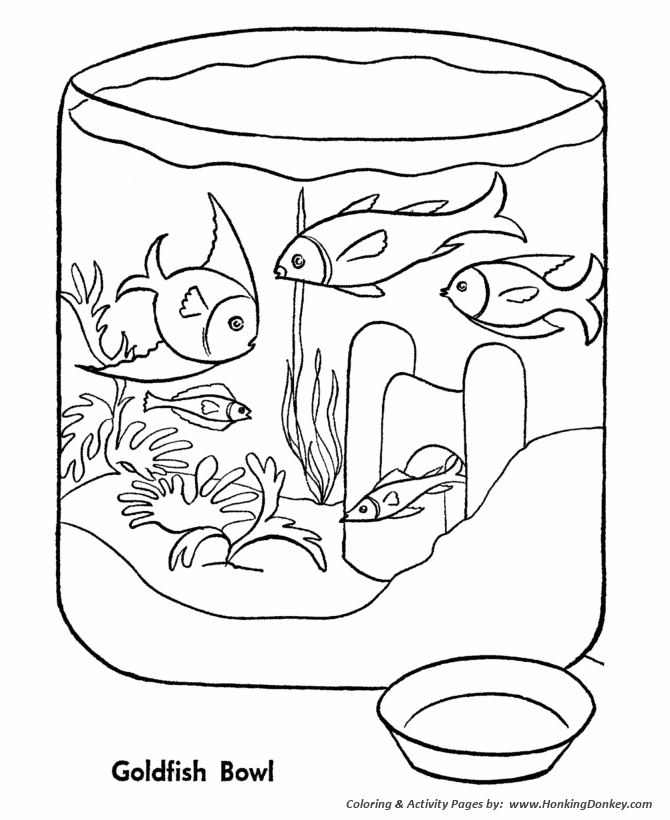 Pet fish coloring pages free printable gold fish bowl pet coloring pages and activity sheets for pre