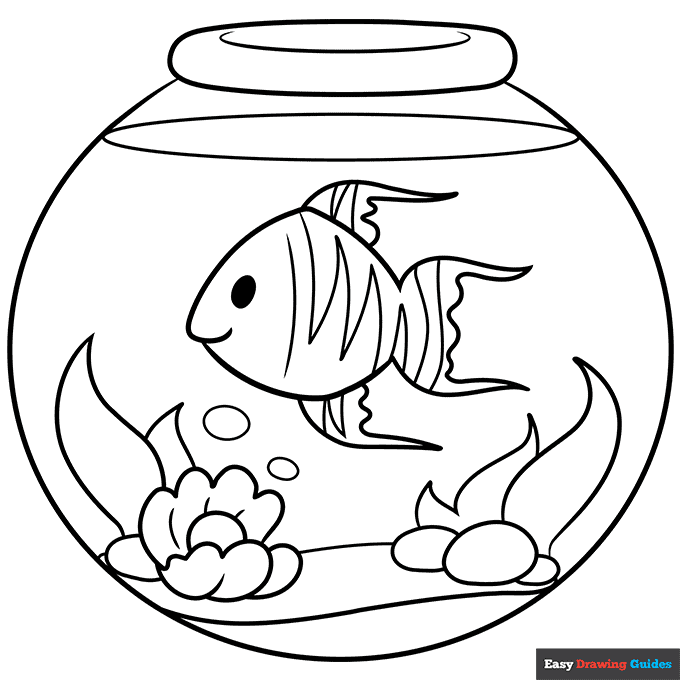 Easy fish bowl coloring page easy drawing guides