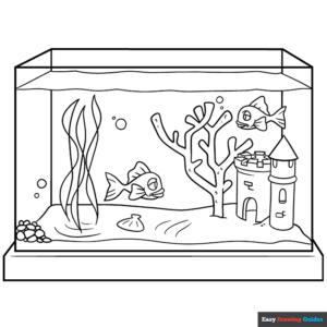 Fish tank coloring page easy drawing guides