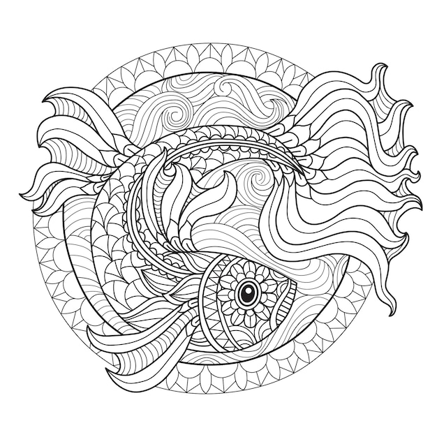 Premium vector fish coloring page for adults