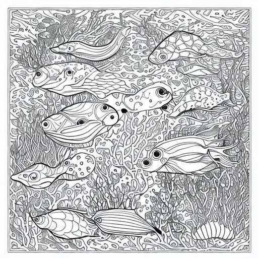 Line art coloring book of sea creatures