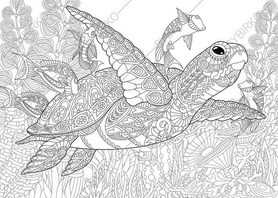 Sea ocean fishes coloring pages coloring book for adults and kids mandala coloring bundle printable pdf coloring book instant download