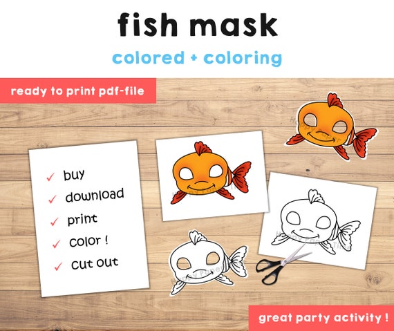 Fish mask template costume kids diy ocean sea animal party fun favor printable coloring easy craft kids instant download instant download