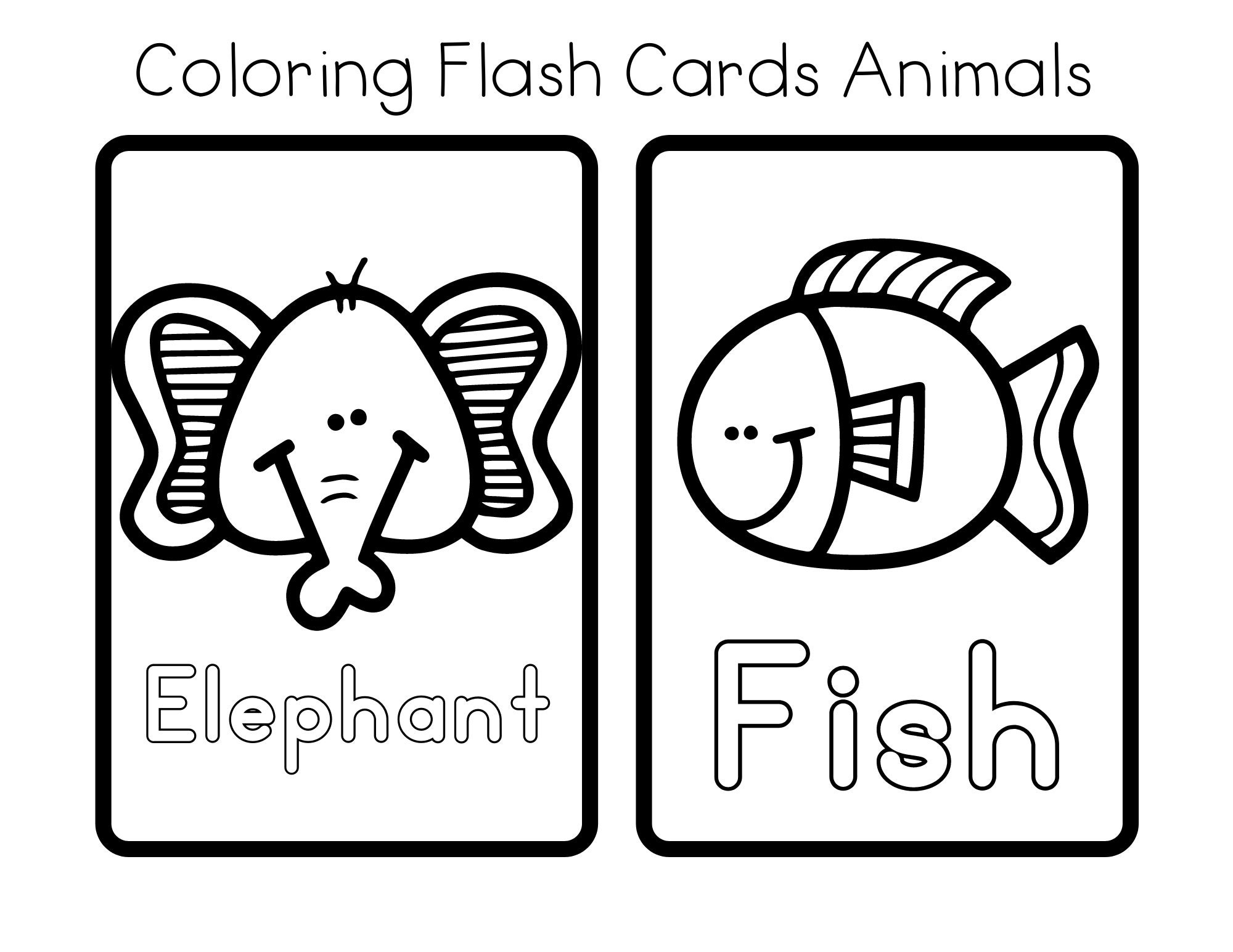 Animal printable coloring flashcards instant download