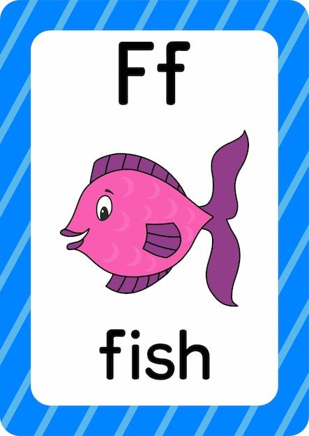 Premium vector fish vector isolated on white background letter f flashcard fish cartoon flashcards alphabet flash cards prtable letter flashcards